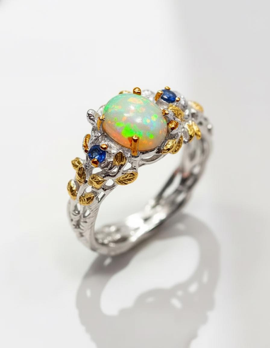 925 Sterling Silver Fire Opal Ring