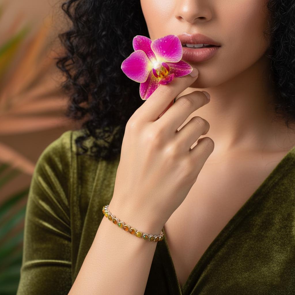 925 Sterling Silver Fire Opal Bracelet