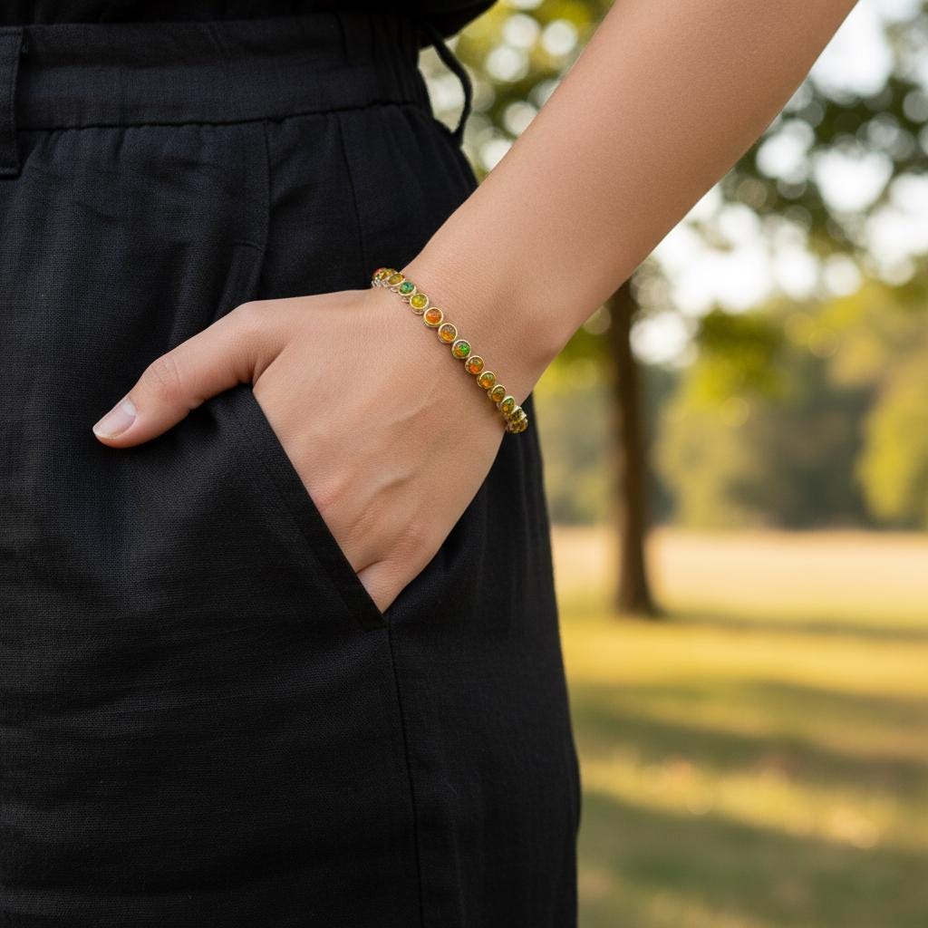 925 Sterling Silver Fire Opal Bracelet