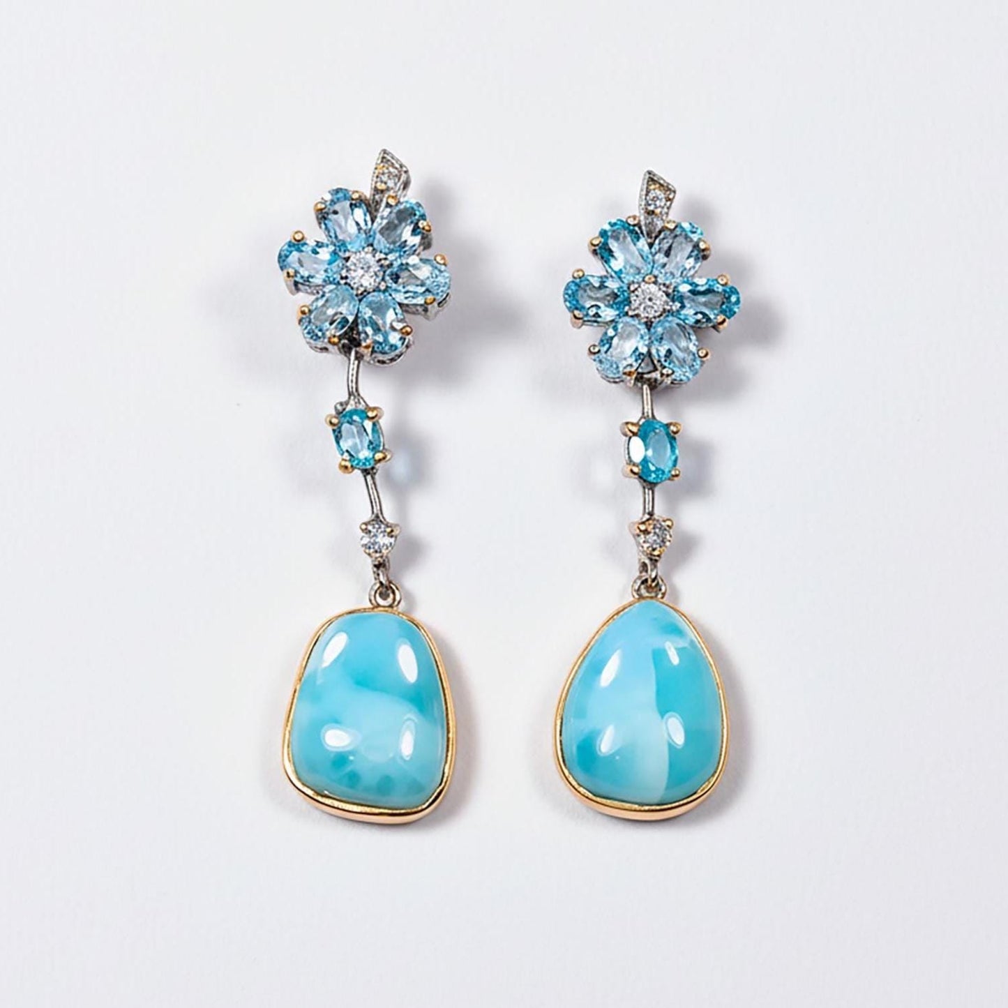 925 Sterling Silver Larimar Blue Flower Earrings