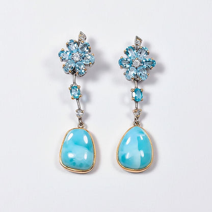 925 Sterling Silver Larimar Blue Flower Earrings