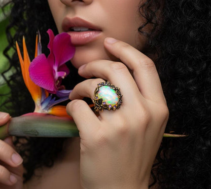 925 Sterling Silver Ethiopian Opal Ring