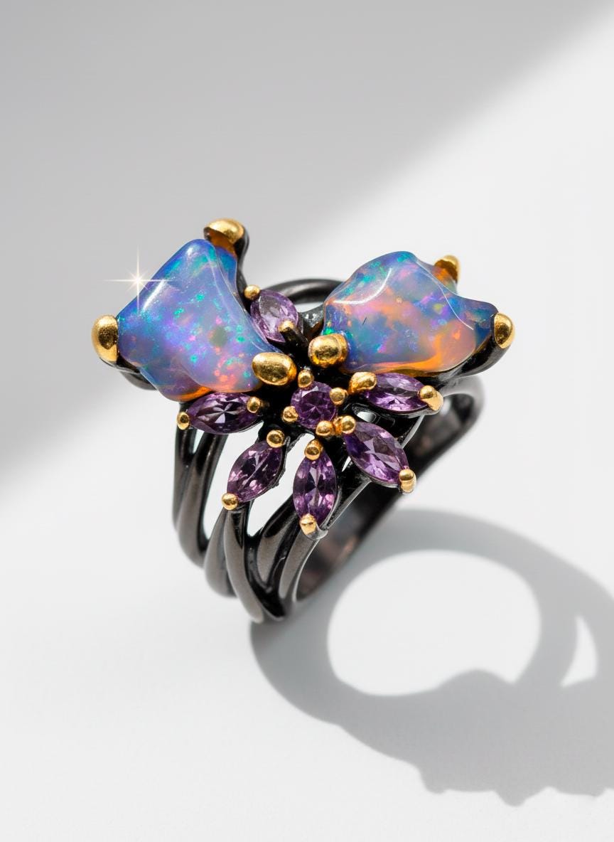 925 Sterling Silver Raw Fire Opal Wide Band Ring