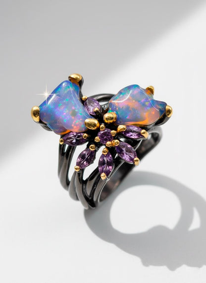 925 Sterling Silver Raw Fire Opal Wide Band Ring