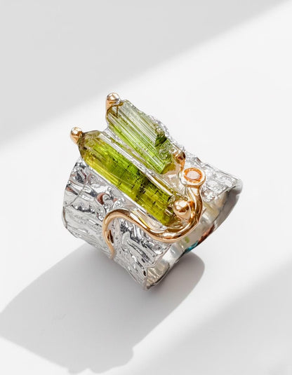 925 Sterling Silver Raw Green Tourmaline Ring