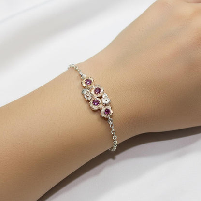 925 Sterling Silver Garnet Chain Bracelet