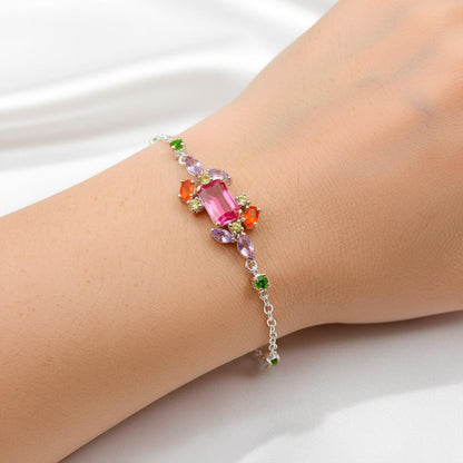 925 Sterling Silver Ruby Cluster Bracelet