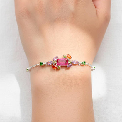 925 Sterling Silver Ruby Cluster Bracelet