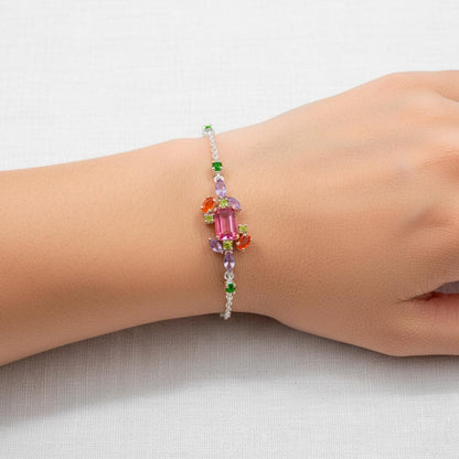 925 Sterling Silver Ruby Cluster Bracelet