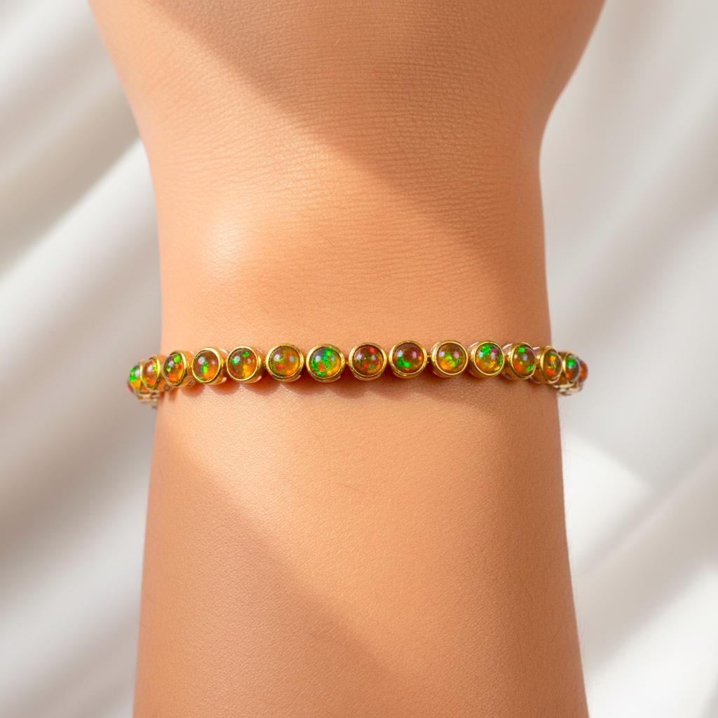 925 Sterling Silver Fire Opal Bracelet