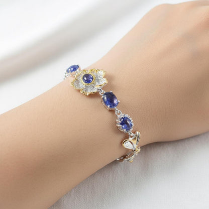 925 Sterling Silver Tanzanite Flower Bracelet