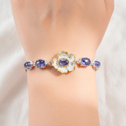 925 Sterling Silver Tanzanite Flower Bracelet