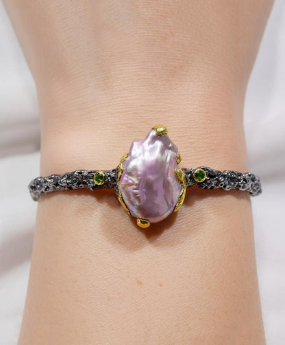 925 sterling silver pink baroque pearl cuff bracelet