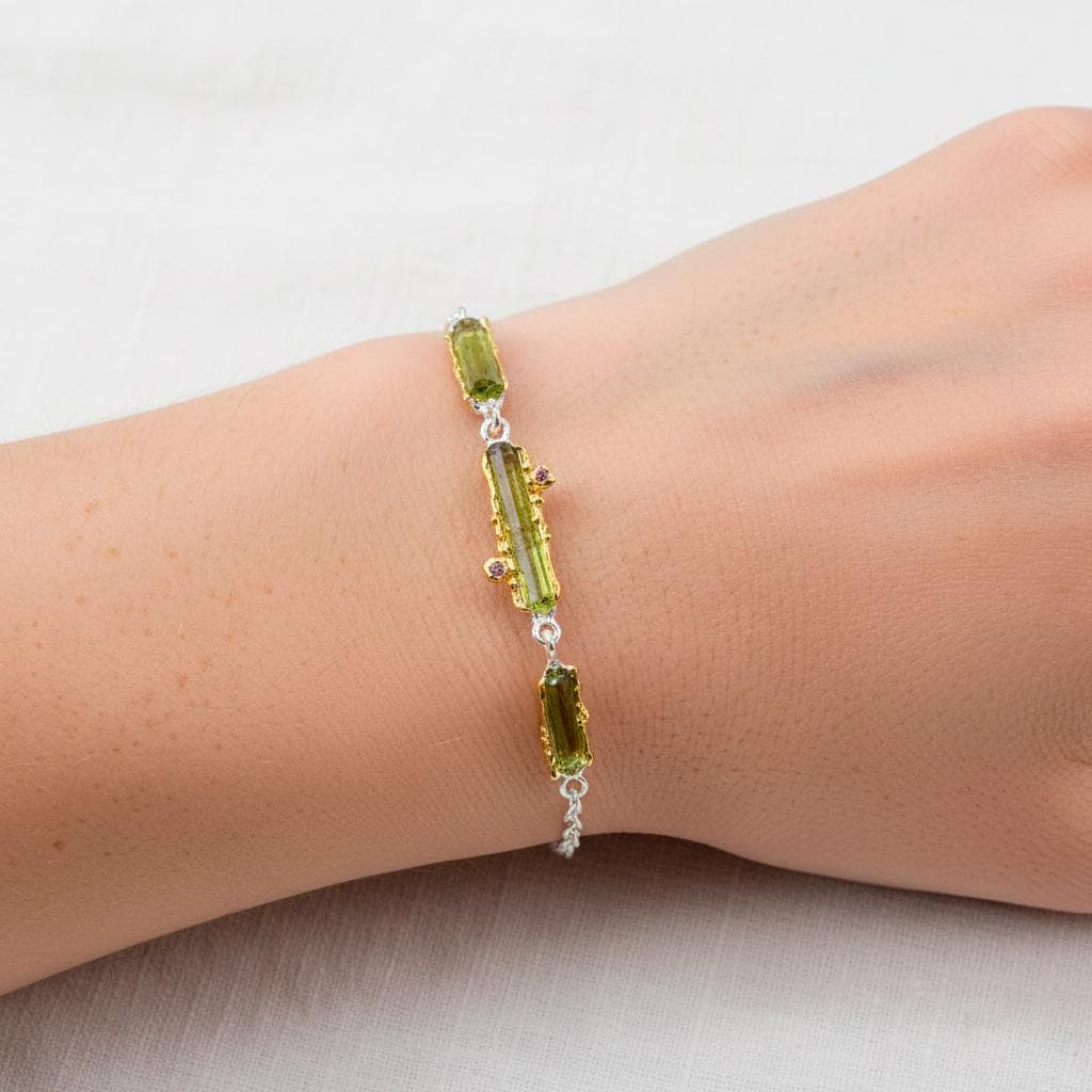 925 Sterling Silver Raw Tourmaline Bracelet