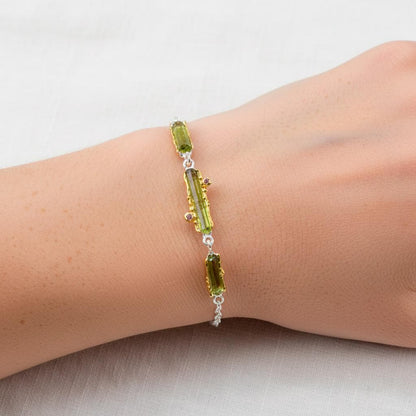 925 Sterling Silver Raw Tourmaline Bracelet