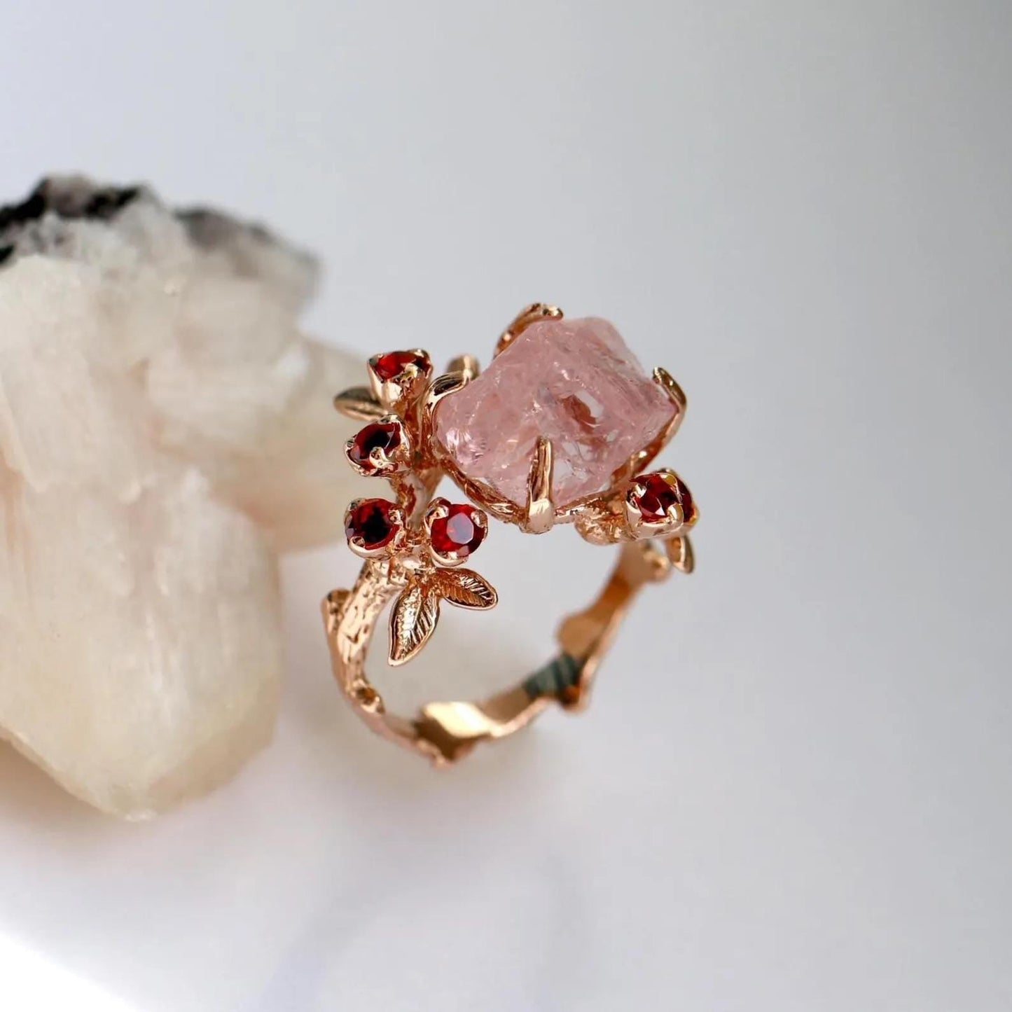 925 sterling silver pink morganite branch ring