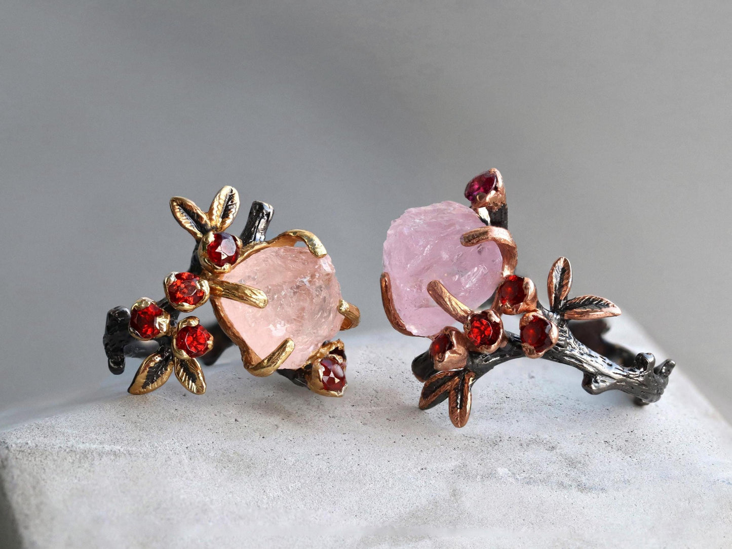 925 sterling silver pink morganite branch ring