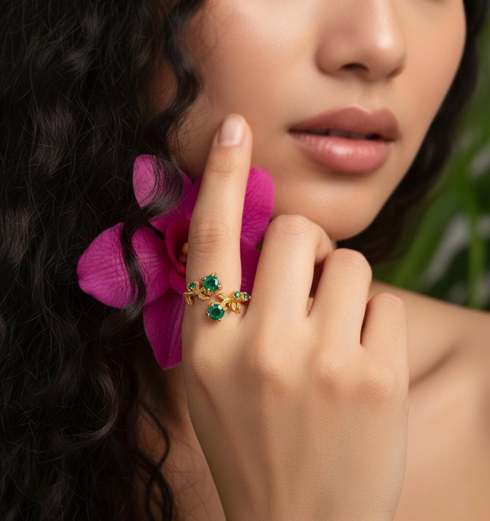 14‚Äì18K Solid Gold Emerald Toi et Moi Ring