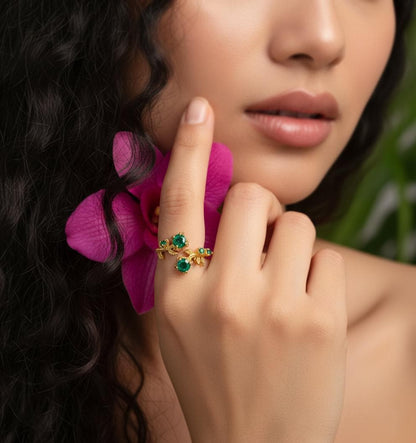 14‚Äì18K Solid Gold Emerald Toi et Moi Ring