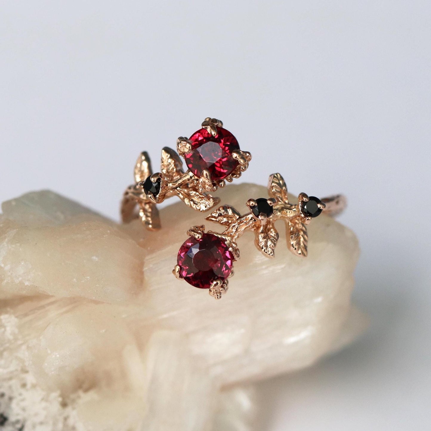 14-18K Solid Gold Garnet Toi et Moi Ring