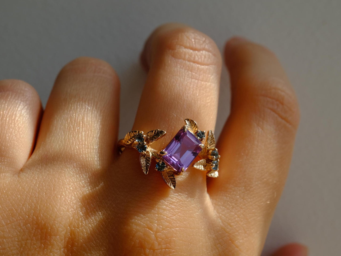 14K Solid Gold Alexandrite Branch Ring