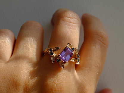 14K Solid Gold Alexandrite Branch Ring