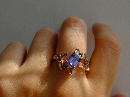 14K Solid Gold Alexandrite Branch Ring