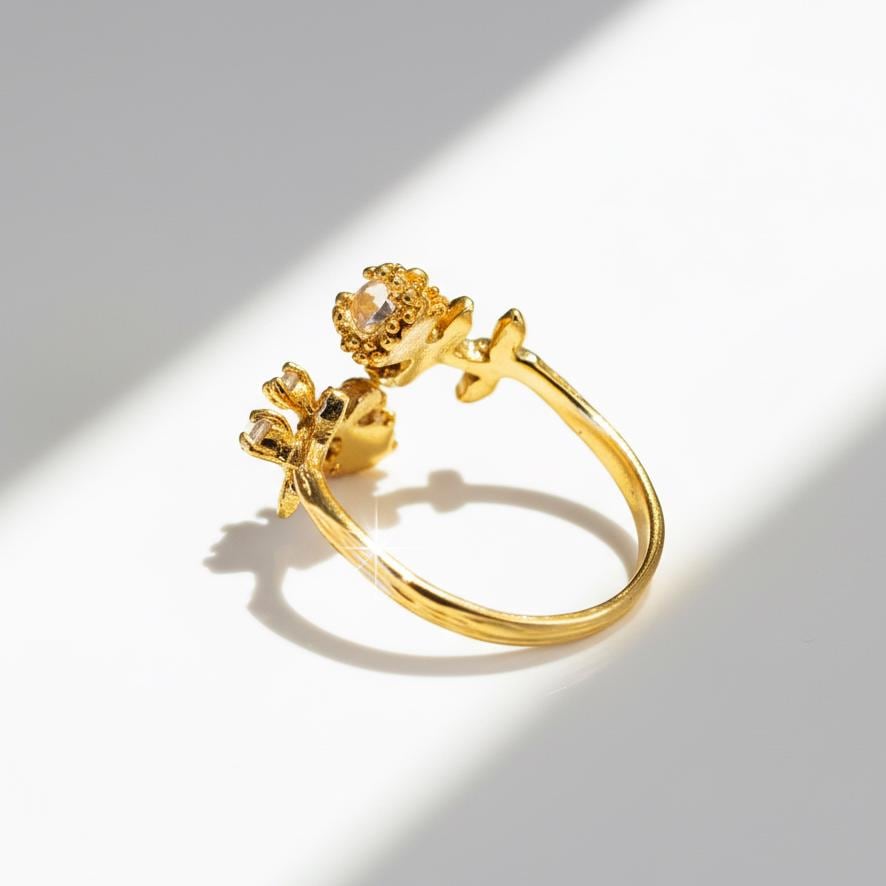 14K Solid Gold Moonstone Toi Et Moi Ring