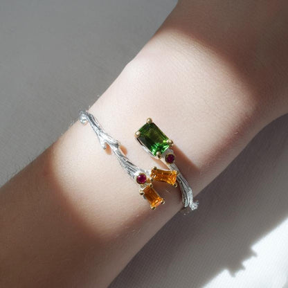 925 Sterling Silver Tourmaline Citrine Cuff Bracelet