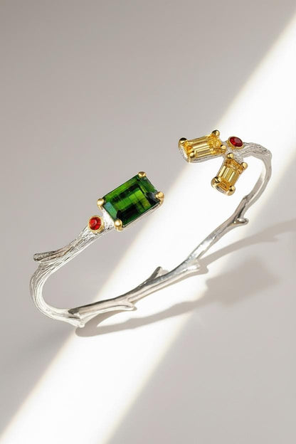 925 Sterling Silver Tourmaline Citrine Cuff Bracelet