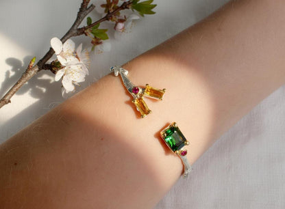 925 Sterling Silver Tourmaline Citrine Cuff Bracelet
