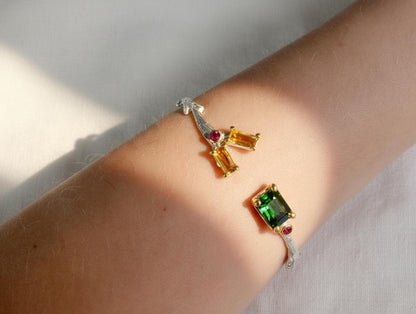 925 Sterling Silver Tourmaline Citrine Cuff Bracelet