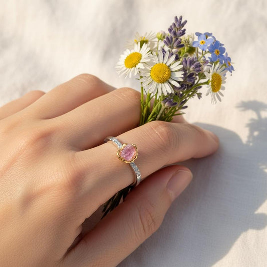 925 Sterling Silver Raw Ruby Dainty Ring