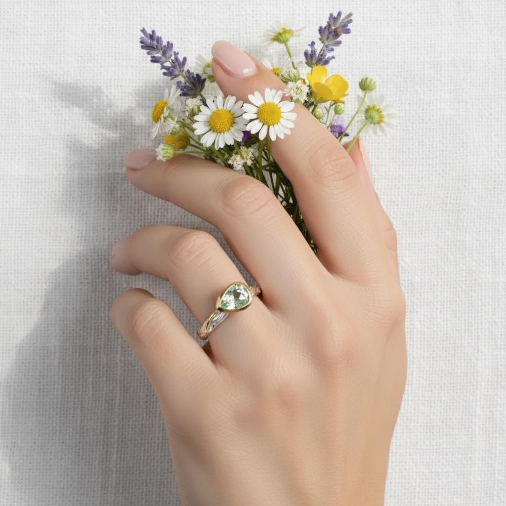 925 Sterling Silver Green Peridot Branch Ring