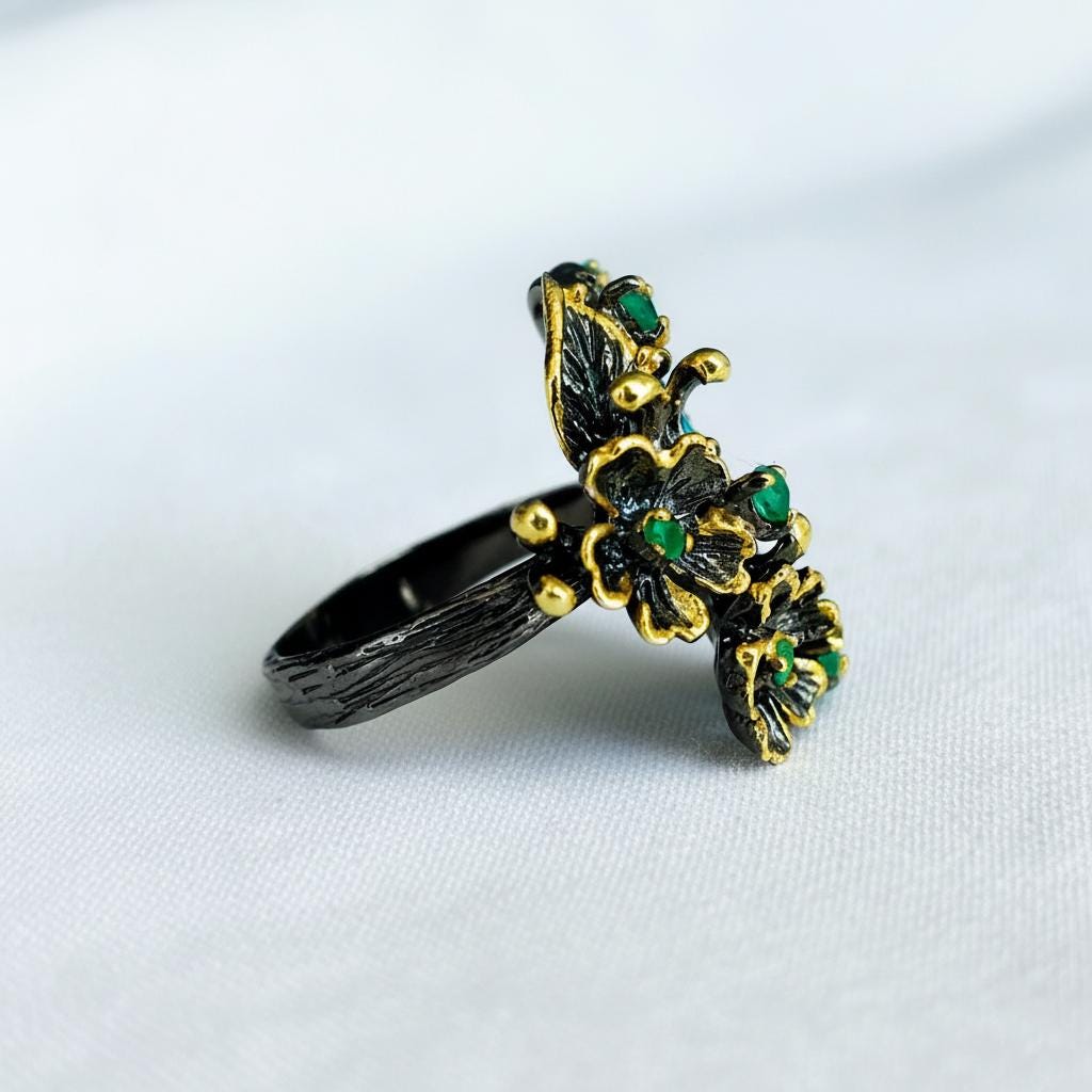 925 Sterling Silver Australian Opal Flower Ring