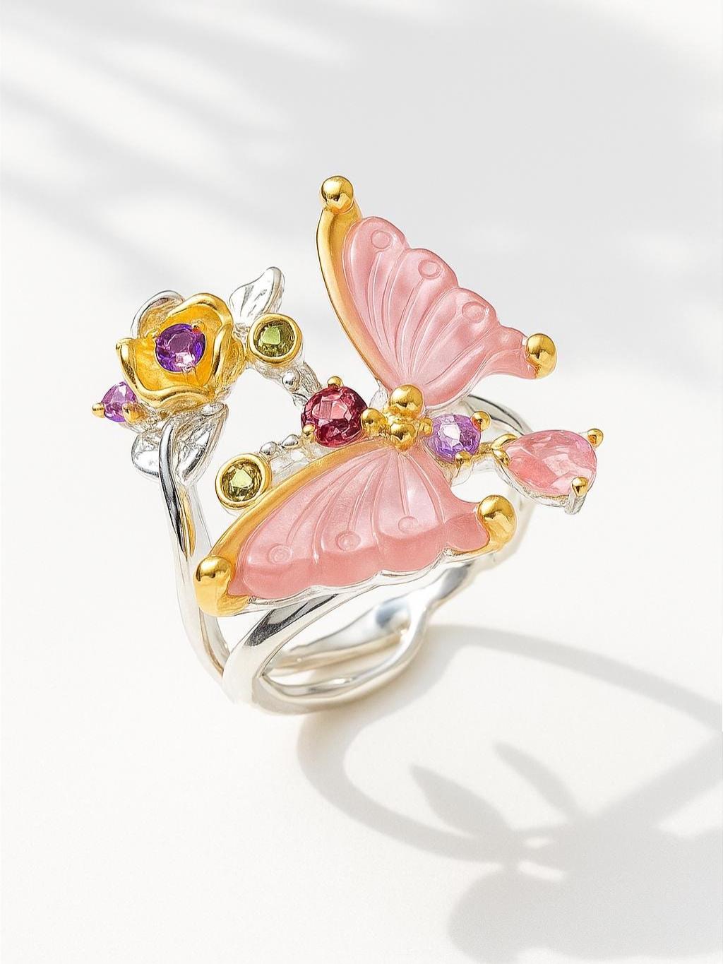 925 Sterling Silver Tourmaline Butterfly Ring