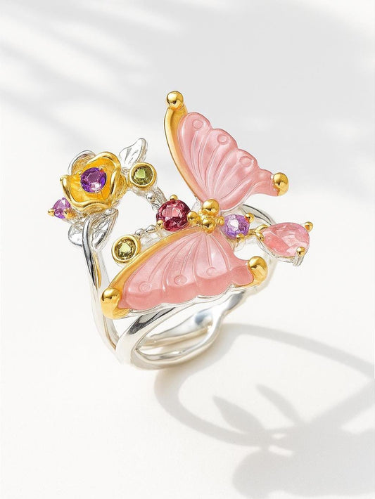 925 Sterling Silver Tourmaline Butterfly Ring