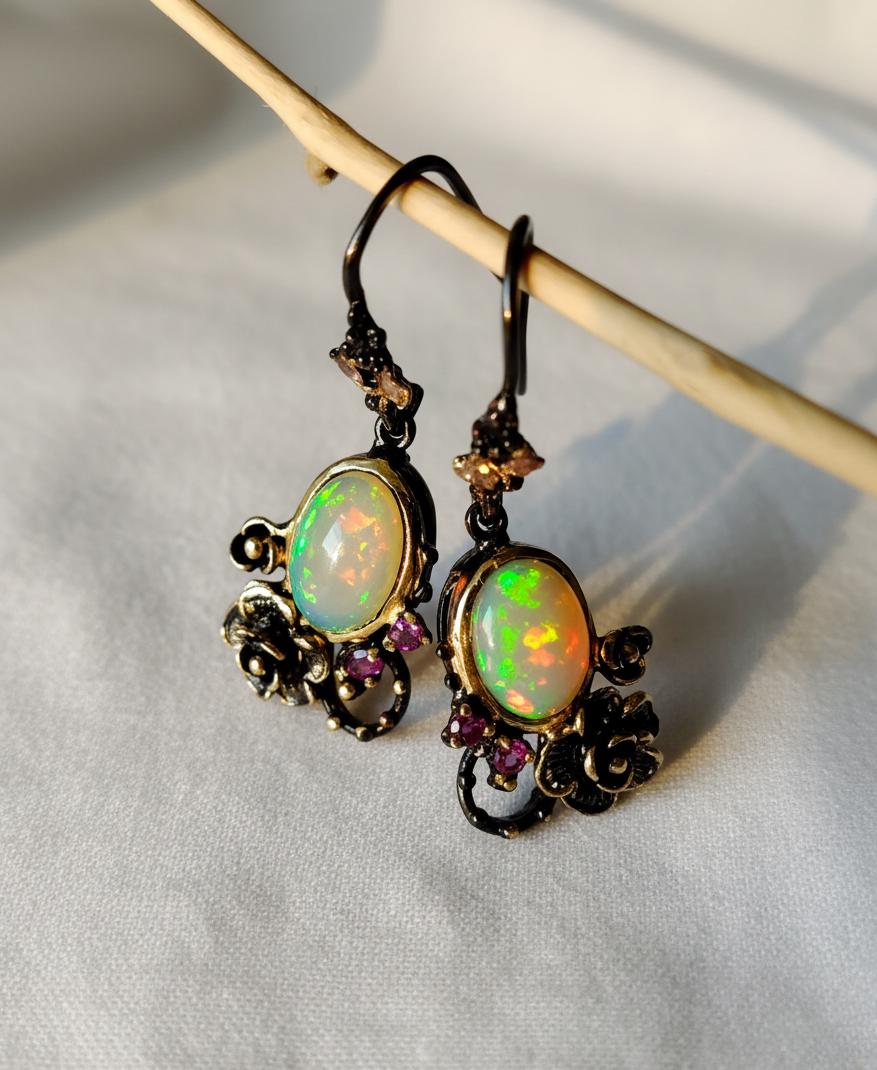 925 Sterling Silver Rainbow Opal Earrings