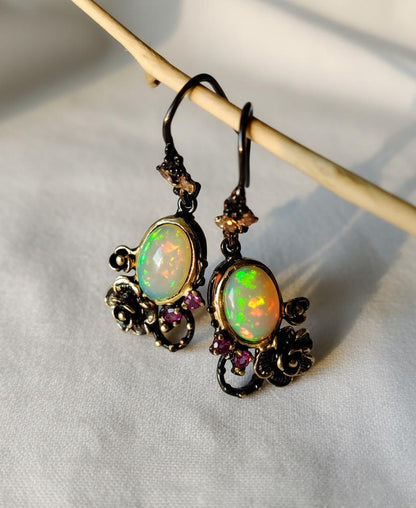 925 Sterling Silver Rainbow Opal Earrings