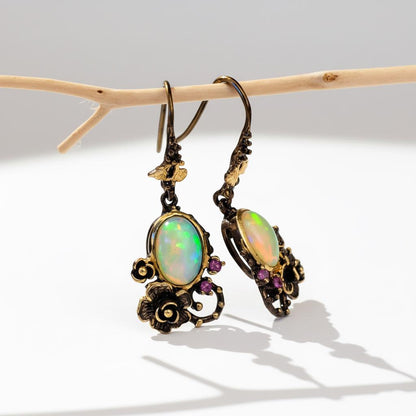 925 Sterling Silver Rainbow Opal Earrings