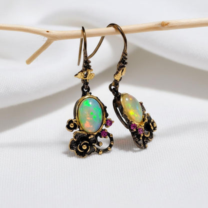 925 Sterling Silver Rainbow Opal Earrings