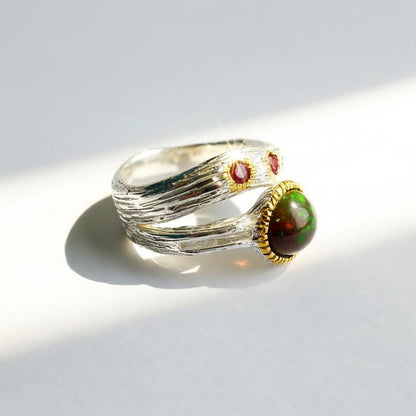 925 Sterling Silver Black Opal Textured Ring