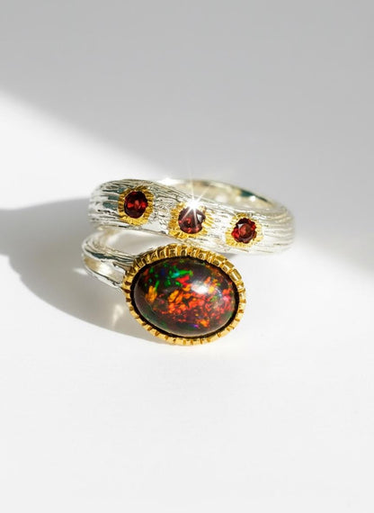 925 Sterling Silver Black Opal Textured Ring