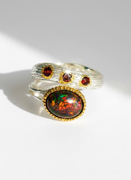925 Sterling Silver Black Opal Textured Ring