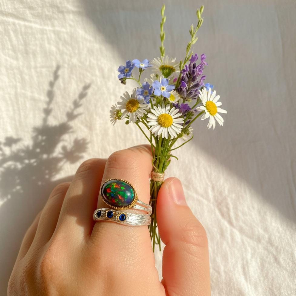 925 Sterling Silver Black Opal Textured Ring