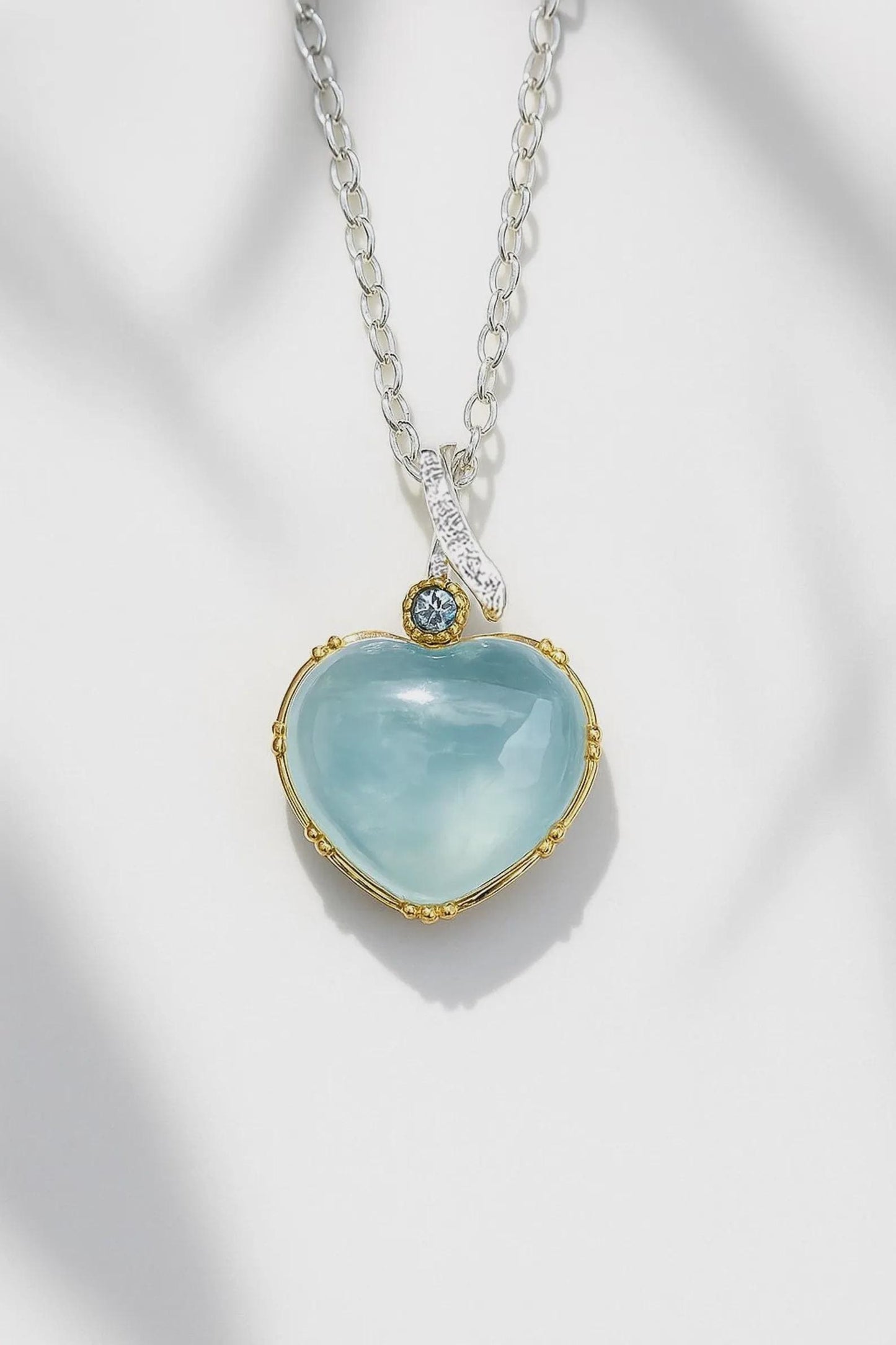 925 Sterling Silver Blue Aquamarine Heart Necklace