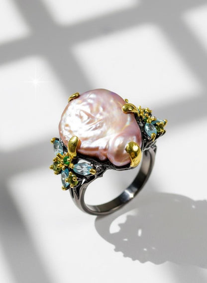 925 Sterling Silver Peach Pearl Ring, additional angle