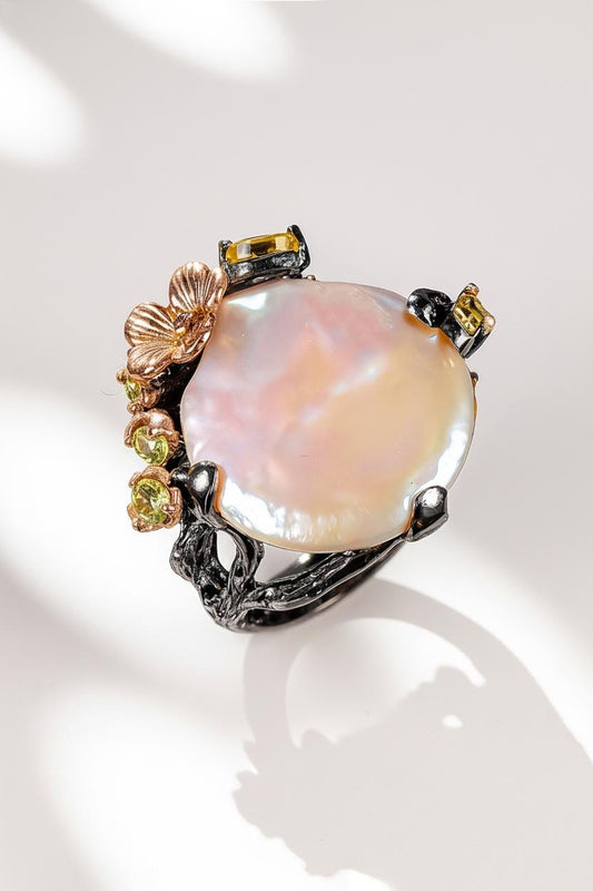 925 Sterling Silver Baroque Pearl Flower Ring