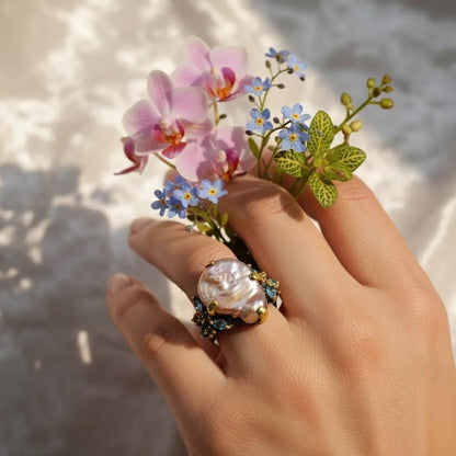925 Sterling Silver Peach Pearl Ring, side view