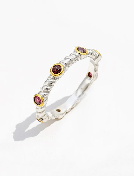 925 Sterling Silver Garnet Rope Eternity Band Ring